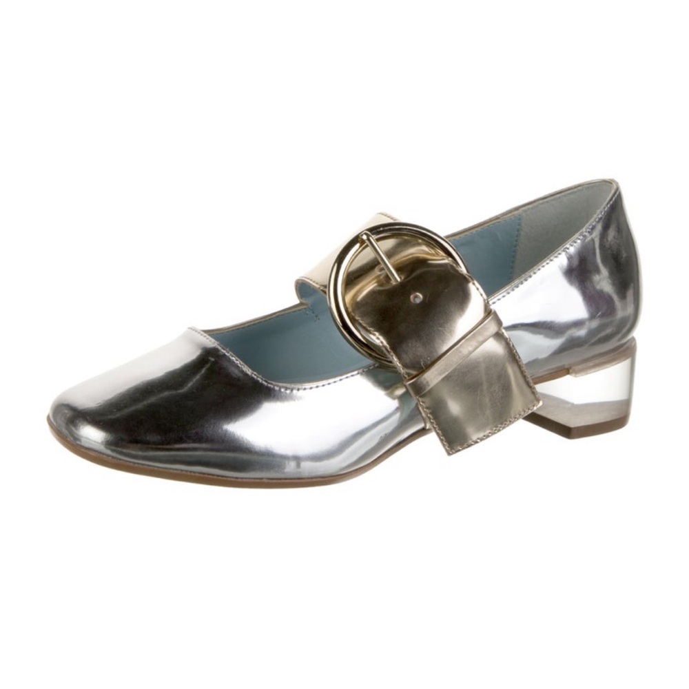 Frances Valentine Silver and Gold Mary Jane’s with Lucite Heel